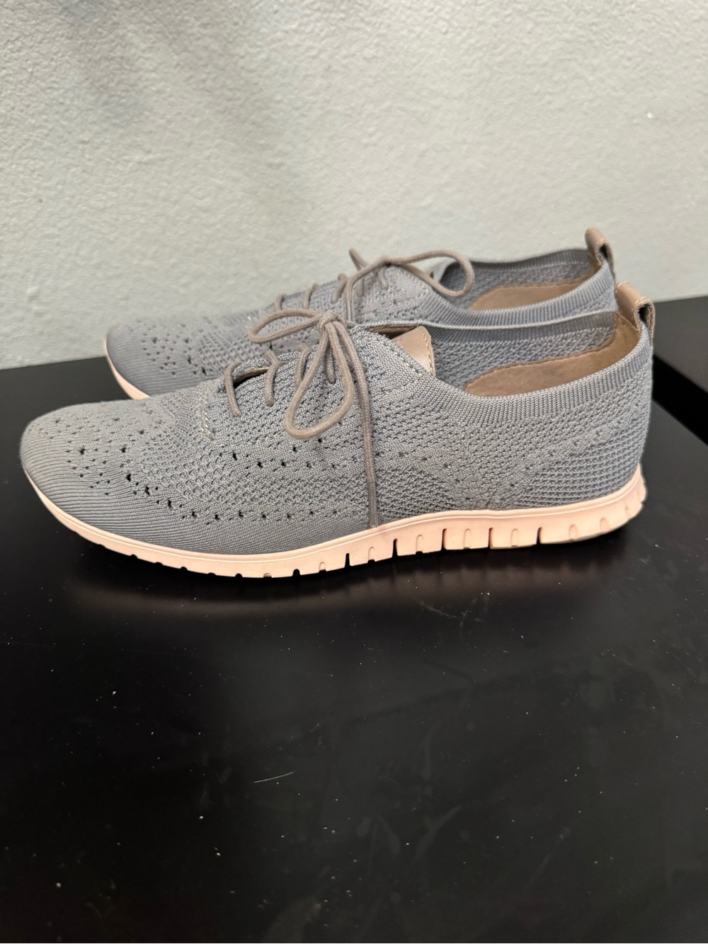 Cole Haan Gray Knit Lace-Up Sneaker with Blush Sole